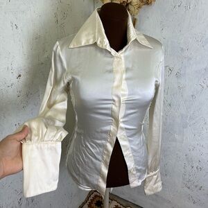 Patrizia Pepe Firenze Silk Lace Side Wrap Button Down Cream EU 44